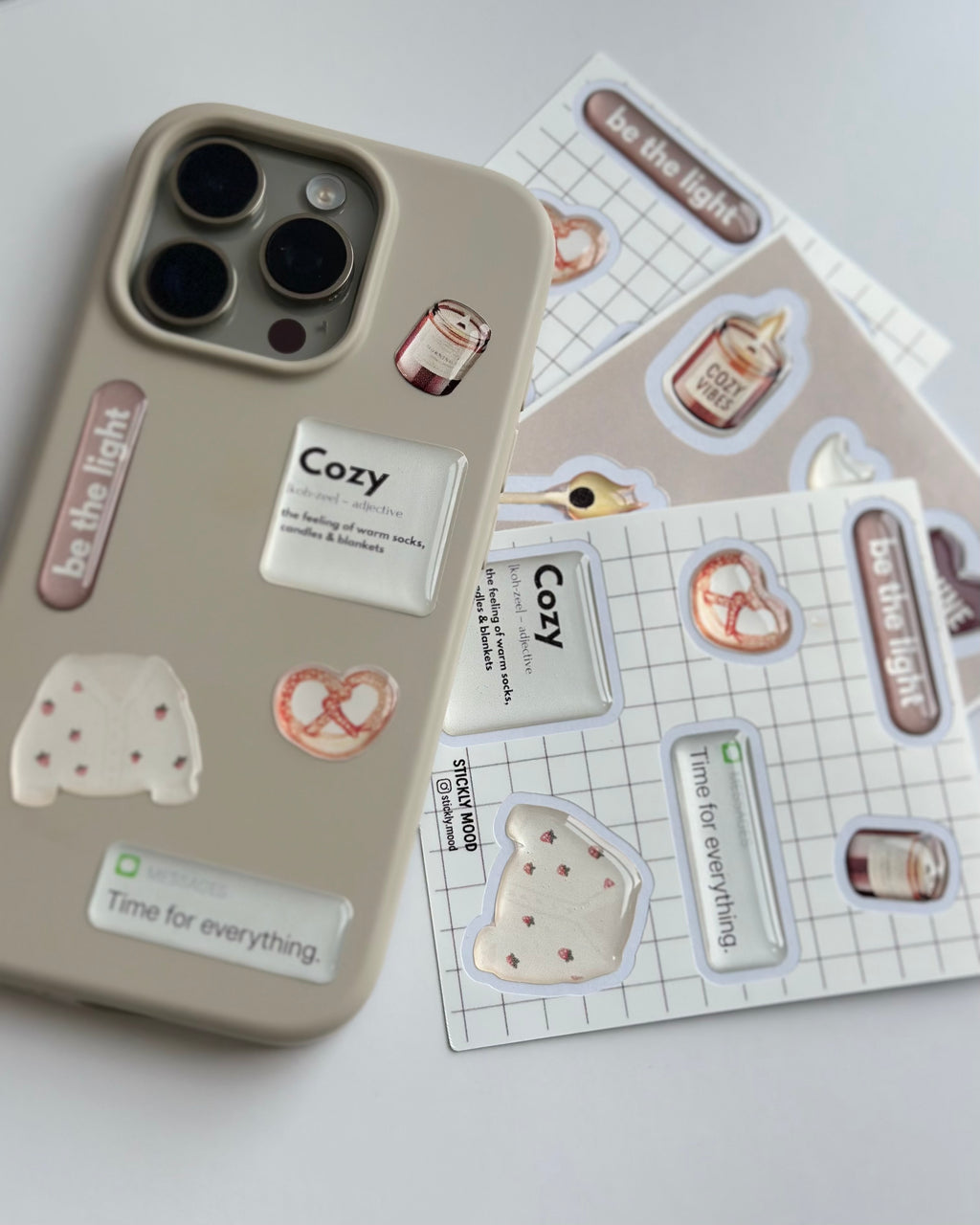 Cozy Aesthetic 3D Sticker Pack – Glossy Stickers for iPhone, iPad, MacBook, Tablets & Planners Cute Mood Stickers, Cozy Gift for Her