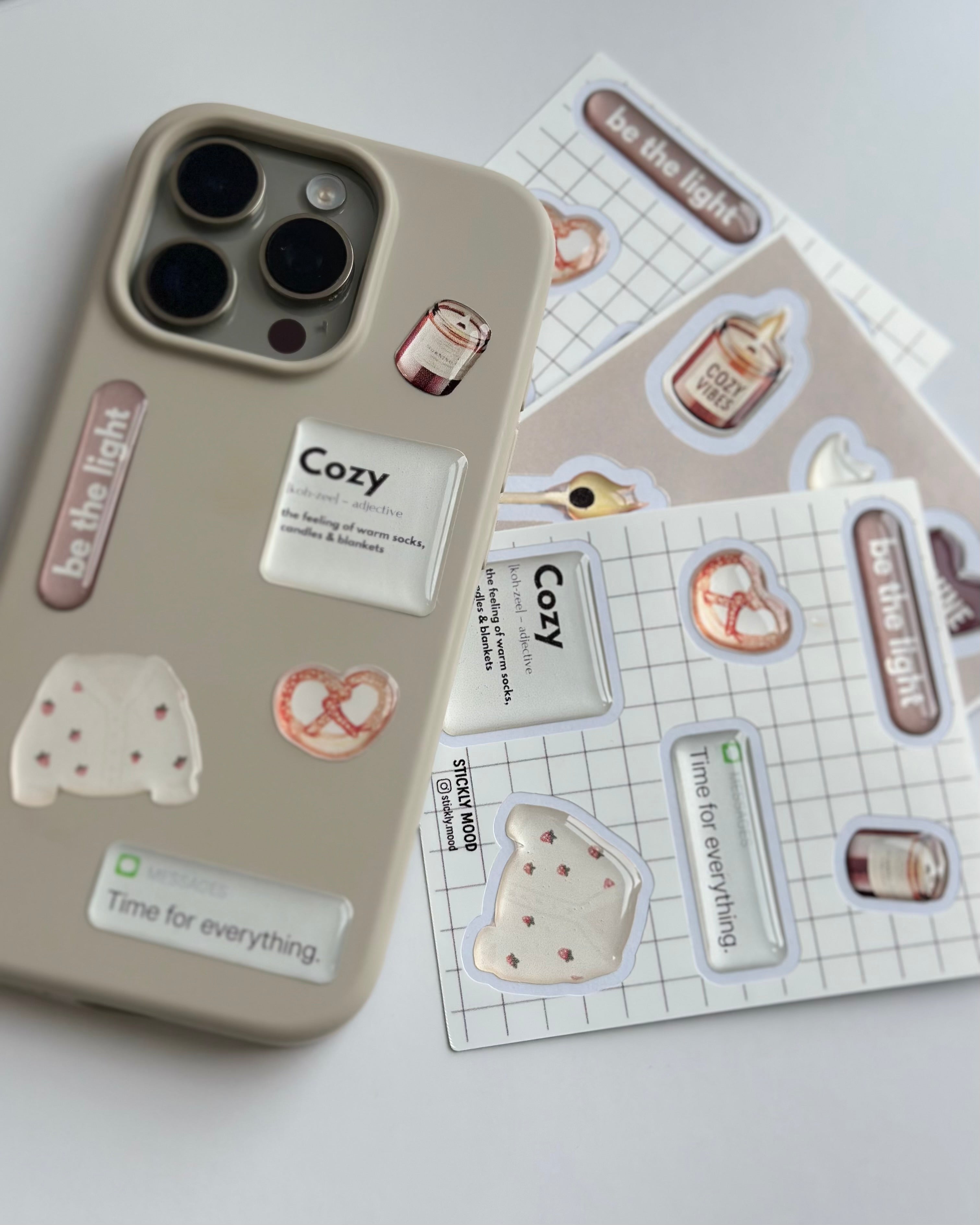 Cozy Aesthetic 3D Sticker Pack – Glossy Stickers for iPhone, iPad, MacBook, Tablets & Planners Cute Mood Stickers, Cozy Gift for Her