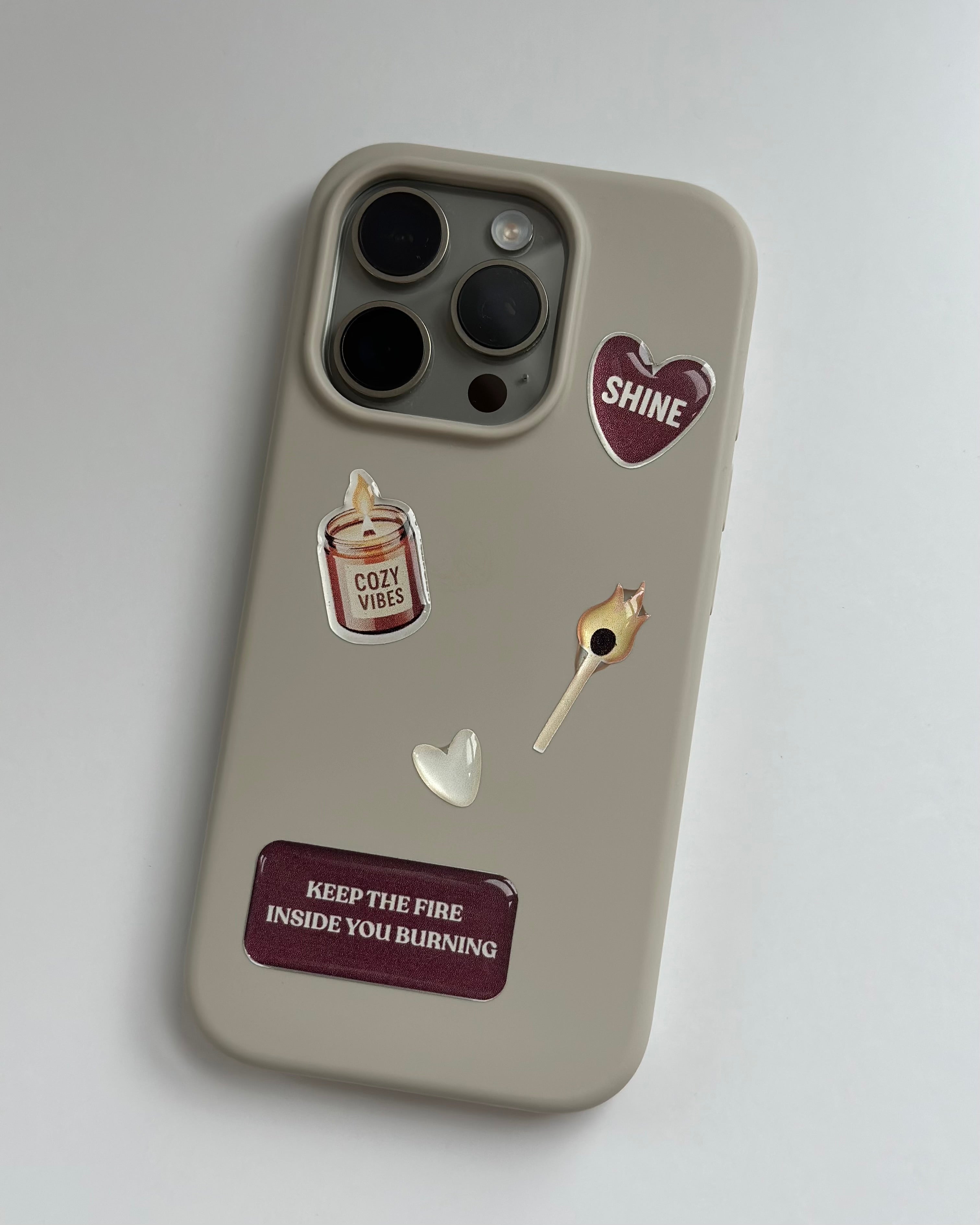 Keep the Fire Burning Cozy 3D Epoxy Sticker Pack for iPhone, iPad & MacBook Trendy Aesthetic Mood Stickers, Cute Case Decals Gift