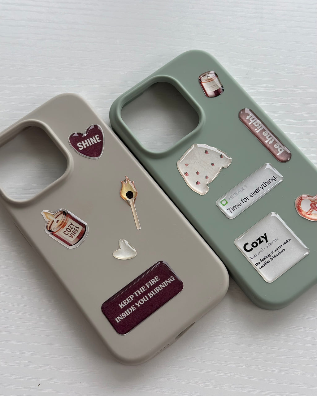 Keep the Fire Burning Cozy 3D Epoxy Sticker Pack for iPhone, iPad & MacBook Trendy Aesthetic Mood Stickers, Cute Case Decals Gift