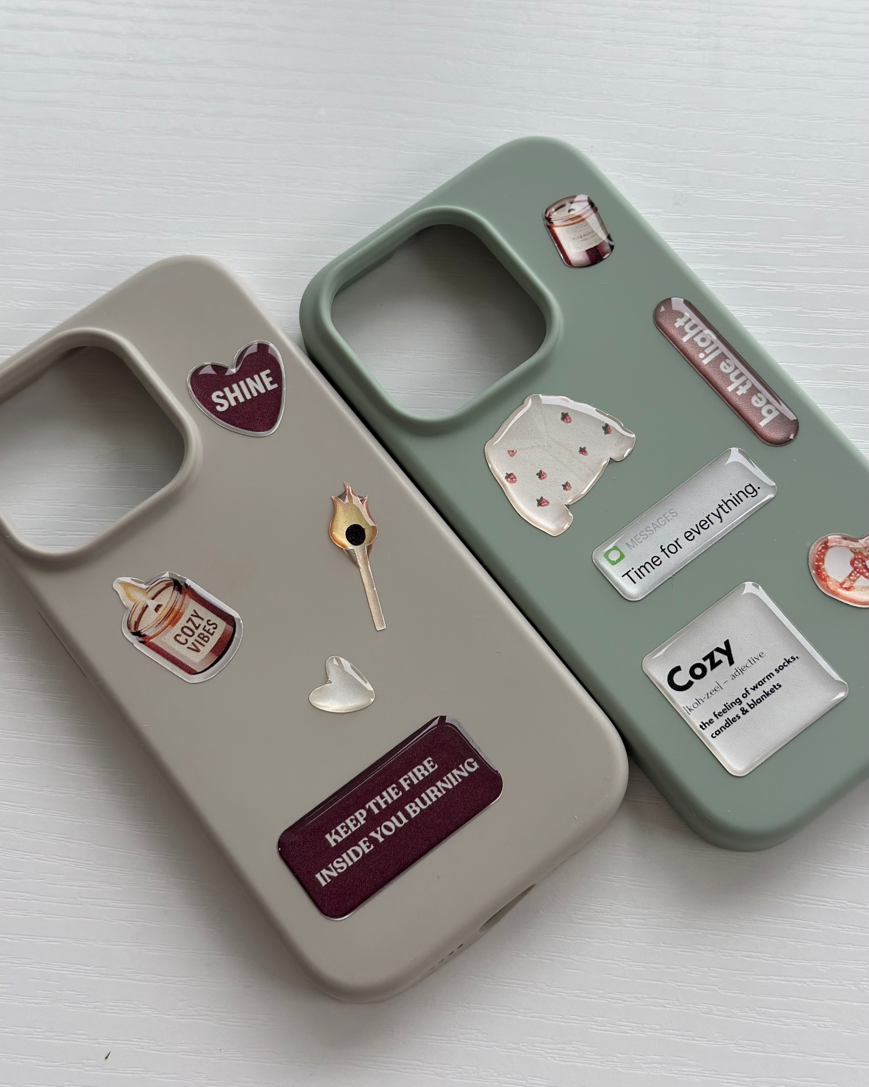 Keep the Fire Burning Cozy 3D Epoxy Sticker Pack for iPhone, iPad & MacBook Trendy Aesthetic Mood Stickers, Cute Case Decals Gift