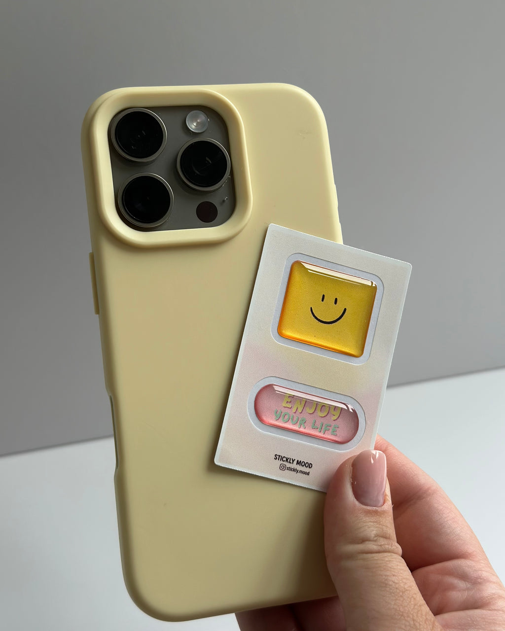 Enjoy Your Life Phone Stickers – Smiley Epoxy Sticker Pack