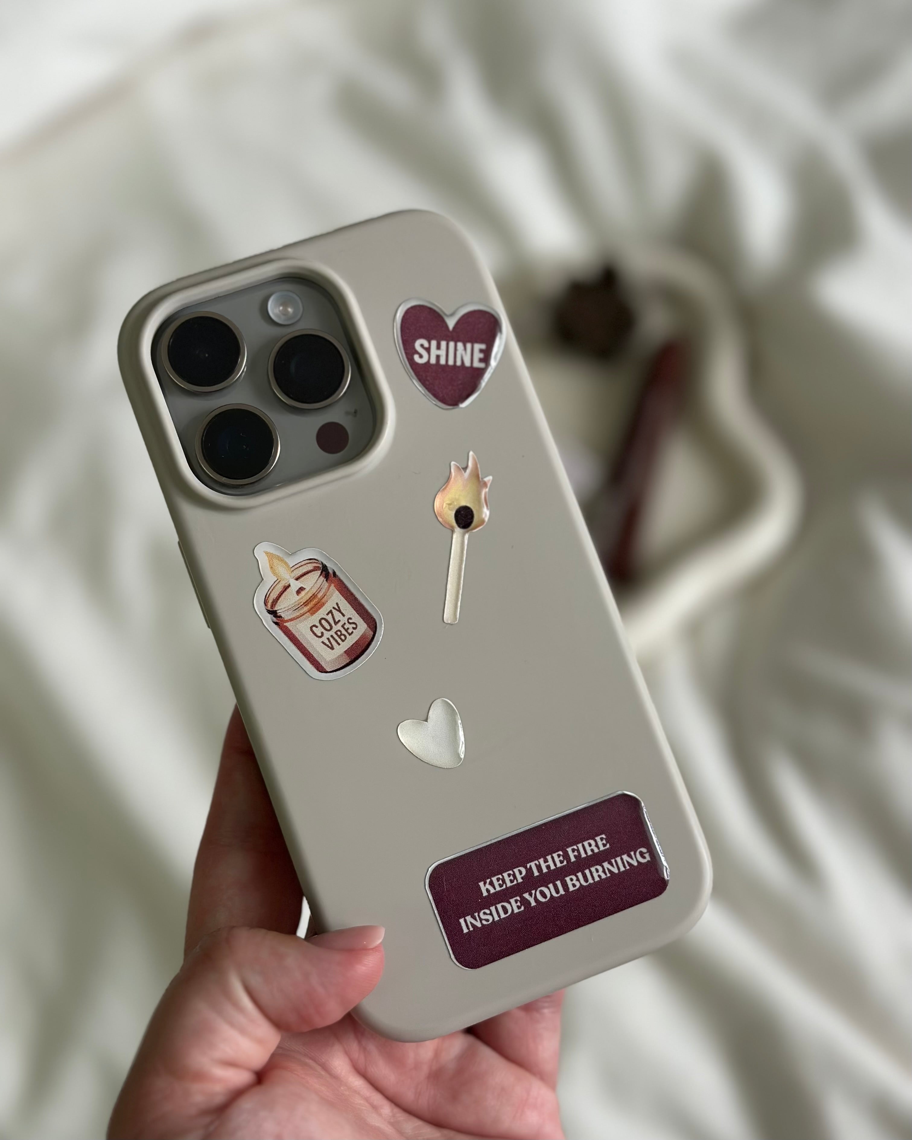 Keep the Fire Burning Cozy 3D Epoxy Sticker Pack for iPhone, iPad & MacBook Trendy Aesthetic Mood Stickers, Cute Case Decals Gift